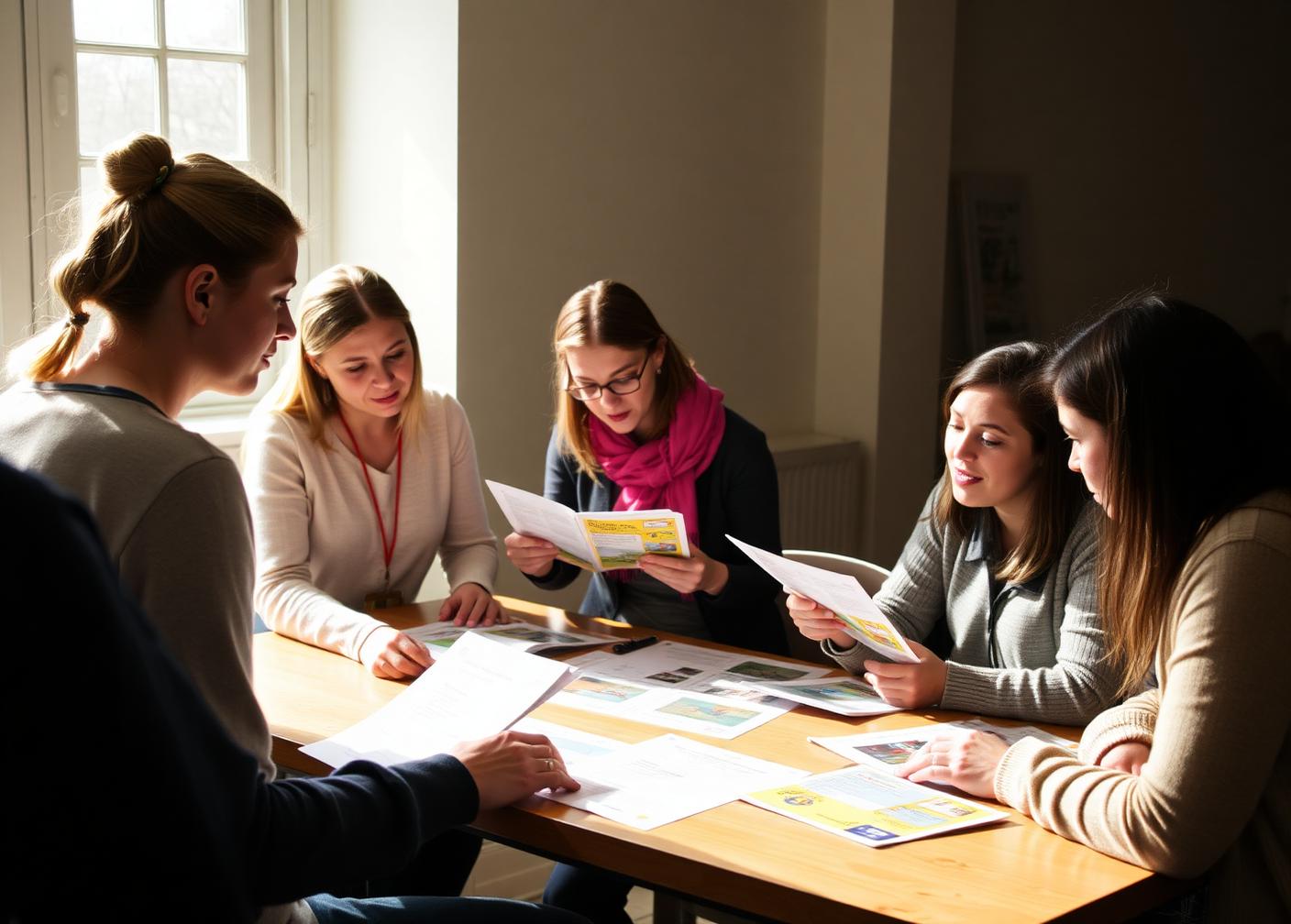 Teachers reviewing environmental science lesson materials at a workshop